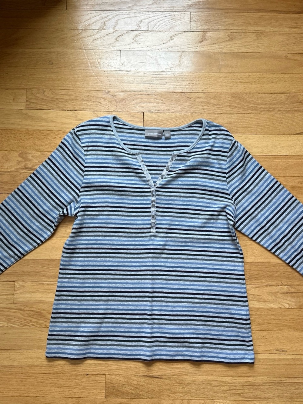 Croft & Barrow Light Blue and White Striped Henley Long Sleeve Top
